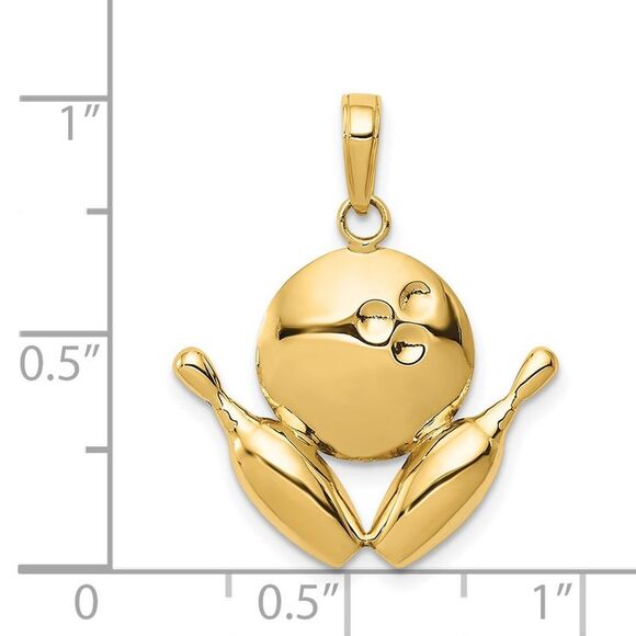 14k Yellow Gold Diamond Cut Bowling Ball and Pins Pendant